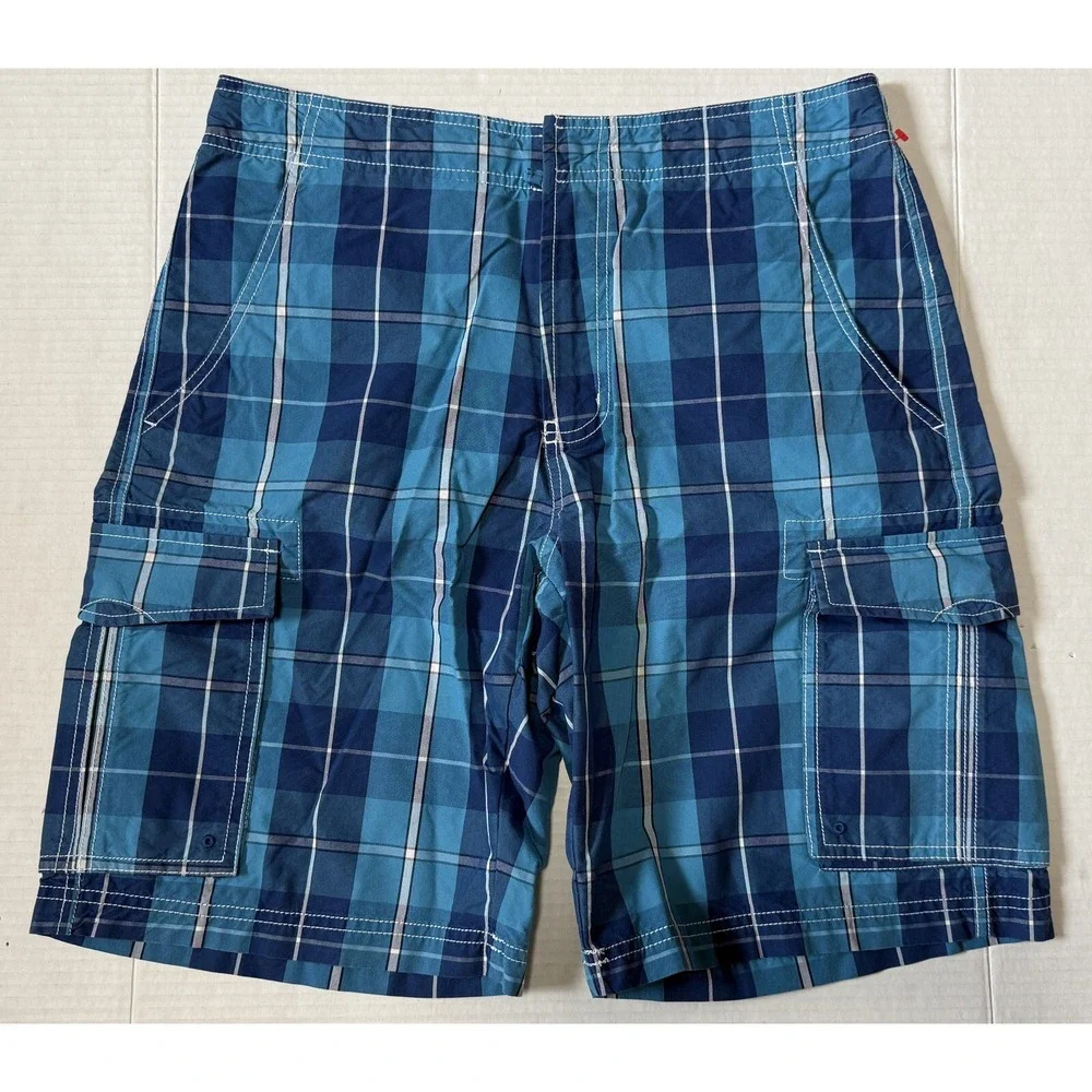 LL BEAN -‎ Men's Blue Plaid Hybrid Swim Trunk Boardshorts Shorts - Size 30x10
